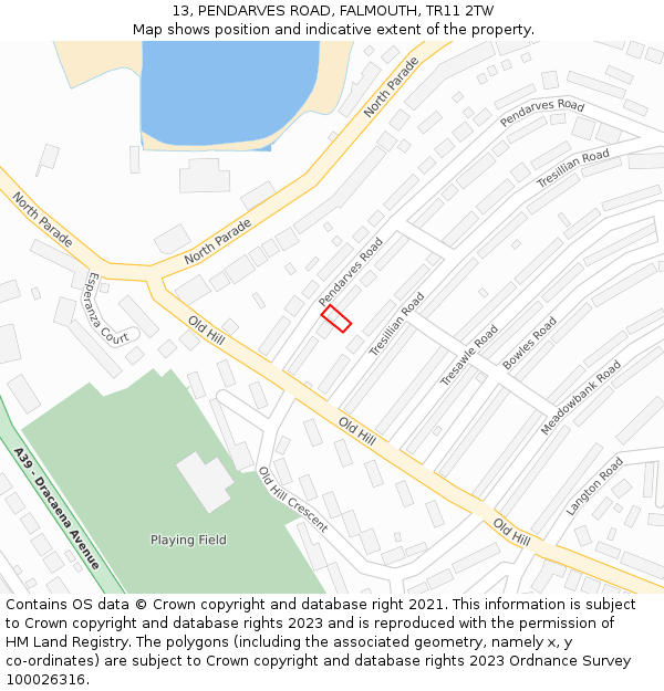 13, PENDARVES ROAD, FALMOUTH, TR11 2TW: Location map and indicative extent of plot