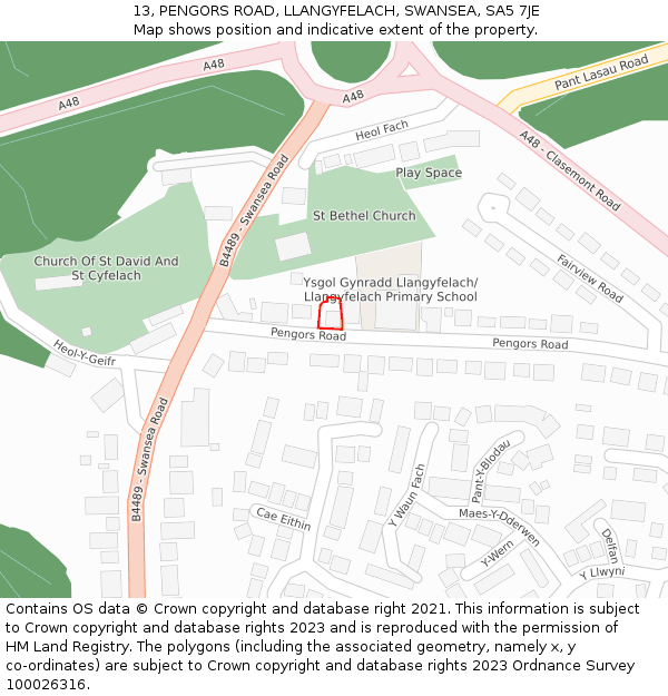 13, PENGORS ROAD, LLANGYFELACH, SWANSEA, SA5 7JE: Location map and indicative extent of plot