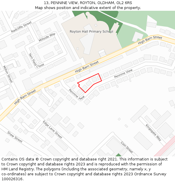 13, PENNINE VIEW, ROYTON, OLDHAM, OL2 6RS: Location map and indicative extent of plot