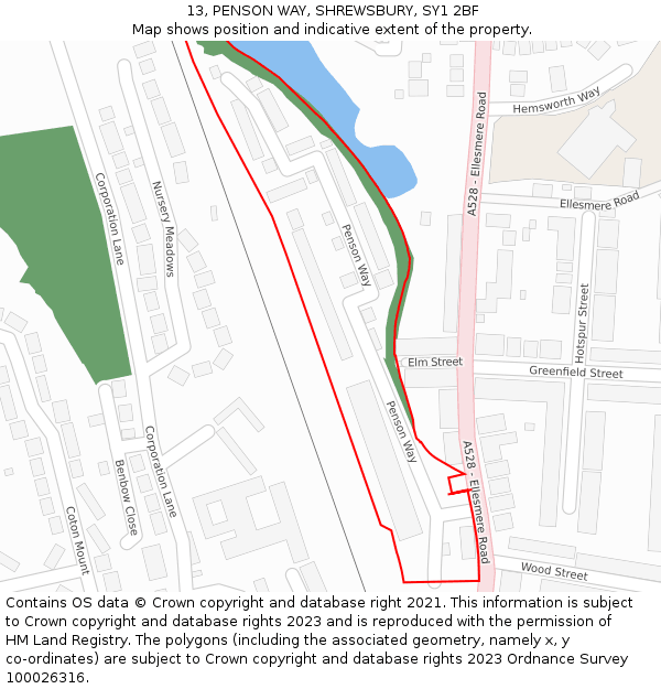 13, PENSON WAY, SHREWSBURY, SY1 2BF: Location map and indicative extent of plot