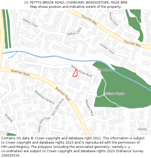 13, PETTYS BROOK ROAD, CHINEHAM, BASINGSTOKE, RG24 8RW: Location map and indicative extent of plot