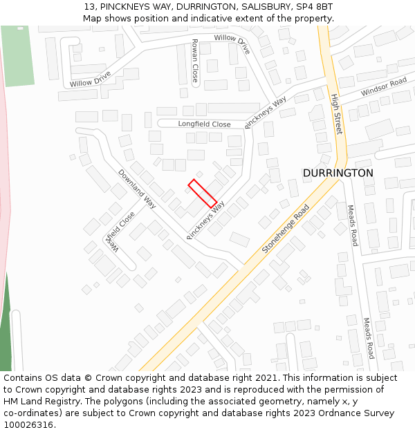 13, PINCKNEYS WAY, DURRINGTON, SALISBURY, SP4 8BT: Location map and indicative extent of plot