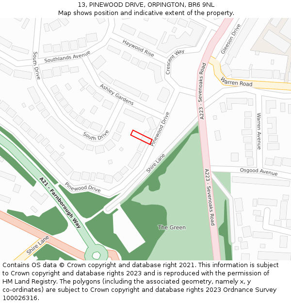 13, PINEWOOD DRIVE, ORPINGTON, BR6 9NL: Location map and indicative extent of plot