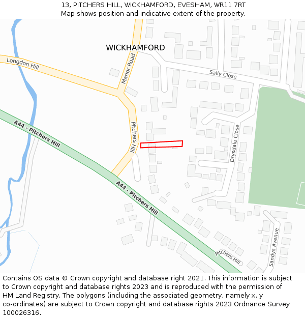 13, PITCHERS HILL, WICKHAMFORD, EVESHAM, WR11 7RT: Location map and indicative extent of plot