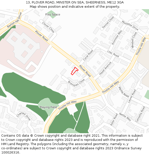 13, PLOVER ROAD, MINSTER ON SEA, SHEERNESS, ME12 3GA: Location map and indicative extent of plot