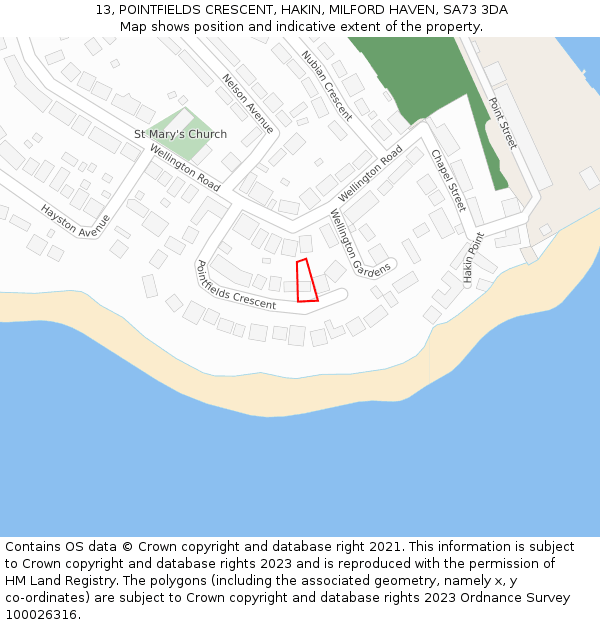 13, POINTFIELDS CRESCENT, HAKIN, MILFORD HAVEN, SA73 3DA: Location map and indicative extent of plot