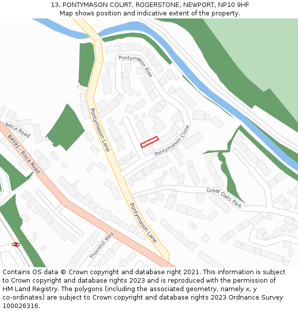 13, PONTYMASON COURT, ROGERSTONE, NEWPORT, NP10 9HF: Location map and indicative extent of plot