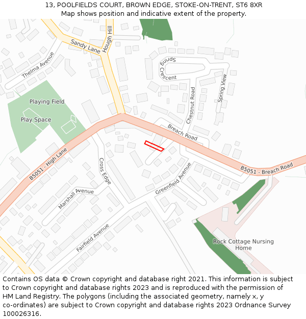 13, POOLFIELDS COURT, BROWN EDGE, STOKE-ON-TRENT, ST6 8XR: Location map and indicative extent of plot