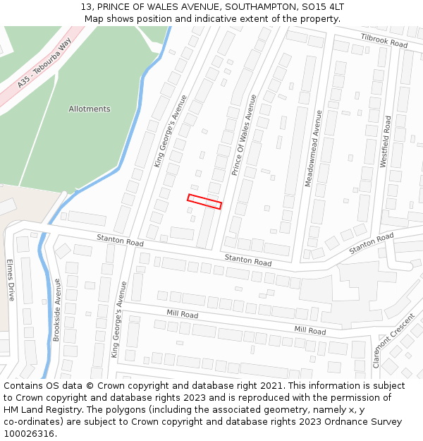 13, PRINCE OF WALES AVENUE, SOUTHAMPTON, SO15 4LT: Location map and indicative extent of plot