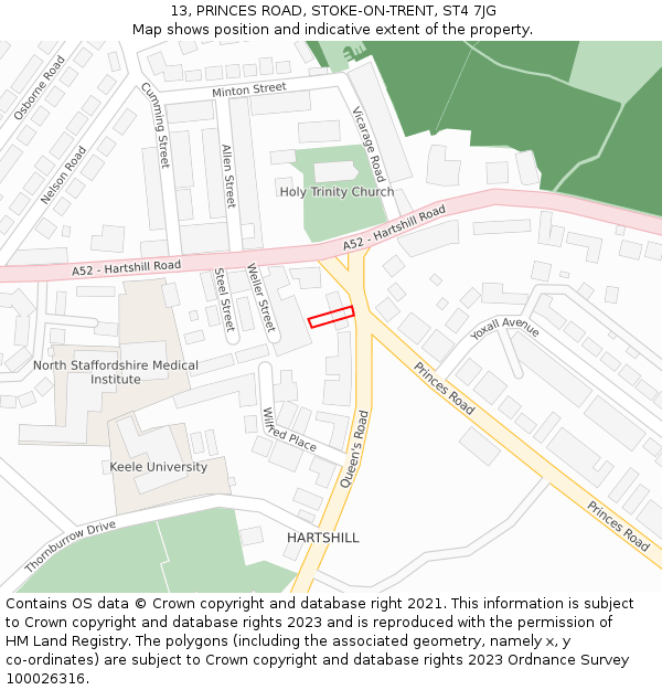 13, PRINCES ROAD, STOKE-ON-TRENT, ST4 7JG: Location map and indicative extent of plot