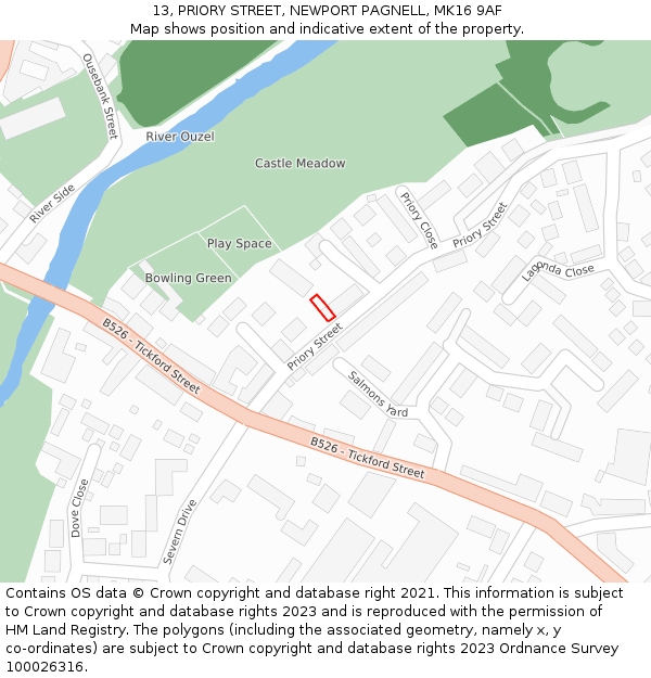 13, PRIORY STREET, NEWPORT PAGNELL, MK16 9AF: Location map and indicative extent of plot