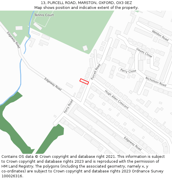 13, PURCELL ROAD, MARSTON, OXFORD, OX3 0EZ: Location map and indicative extent of plot