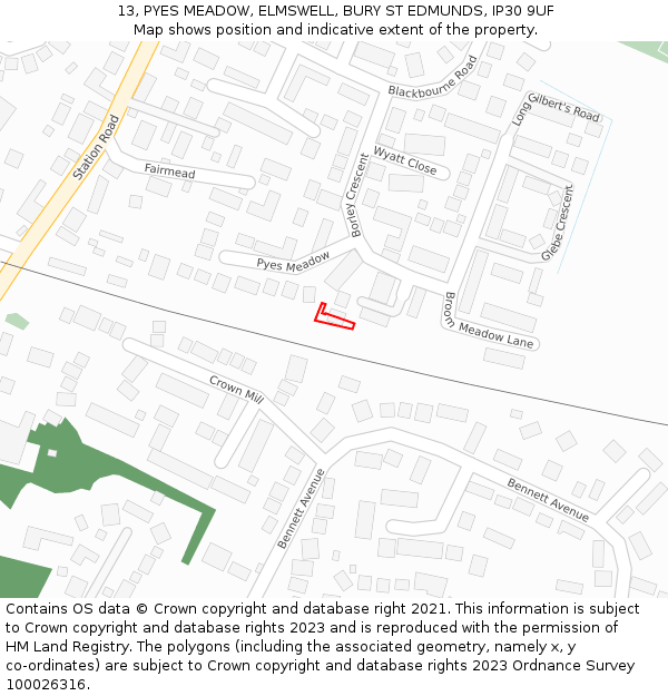 13, PYES MEADOW, ELMSWELL, BURY ST EDMUNDS, IP30 9UF: Location map and indicative extent of plot