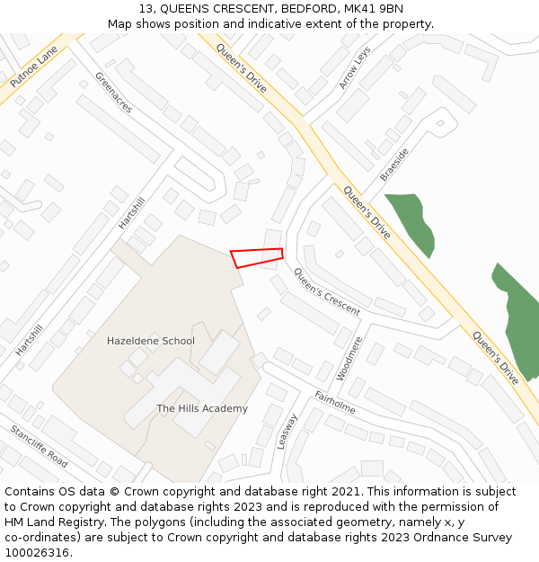 13, QUEENS CRESCENT, BEDFORD, MK41 9BN: Location map and indicative extent of plot