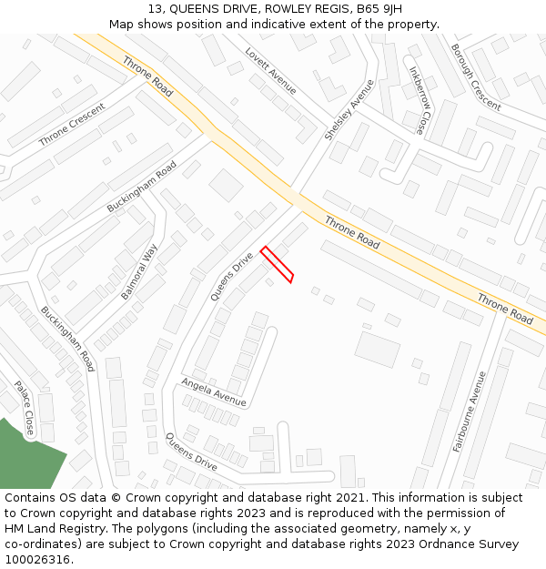 13, QUEENS DRIVE, ROWLEY REGIS, B65 9JH: Location map and indicative extent of plot