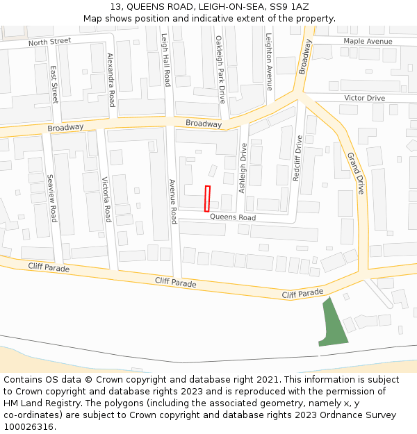 13, QUEENS ROAD, LEIGH-ON-SEA, SS9 1AZ: Location map and indicative extent of plot