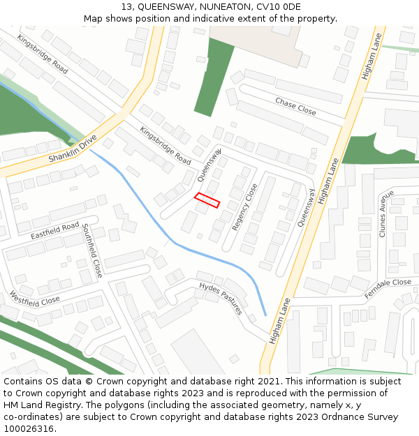 13, QUEENSWAY, NUNEATON, CV10 0DE: Location map and indicative extent of plot