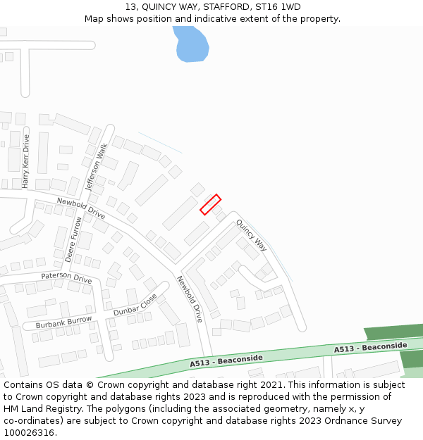 13, QUINCY WAY, STAFFORD, ST16 1WD: Location map and indicative extent of plot