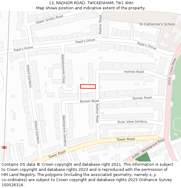 13, RADNOR ROAD, TWICKENHAM, TW1 4NH: Location map and indicative extent of plot