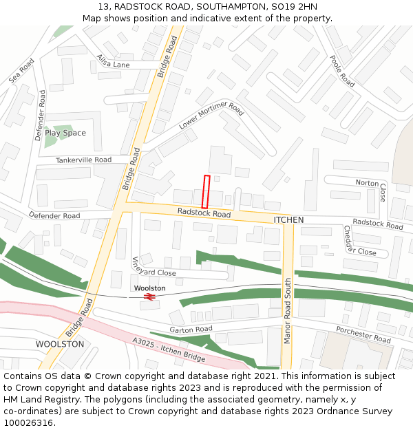 13, RADSTOCK ROAD, SOUTHAMPTON, SO19 2HN: Location map and indicative extent of plot