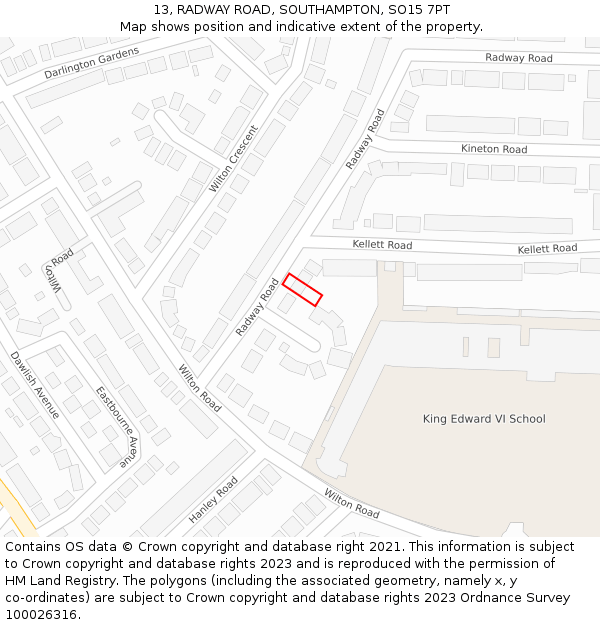 13, RADWAY ROAD, SOUTHAMPTON, SO15 7PT: Location map and indicative extent of plot