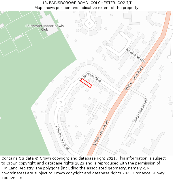 13, RAINSBOROWE ROAD, COLCHESTER, CO2 7JT: Location map and indicative extent of plot