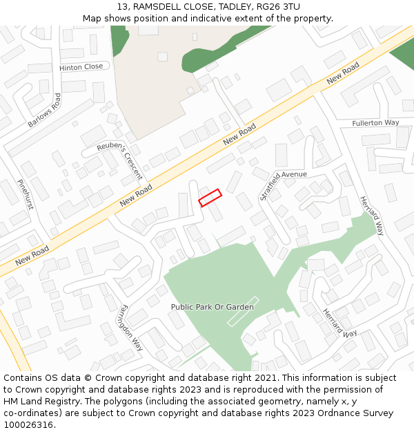 13, RAMSDELL CLOSE, TADLEY, RG26 3TU: Location map and indicative extent of plot
