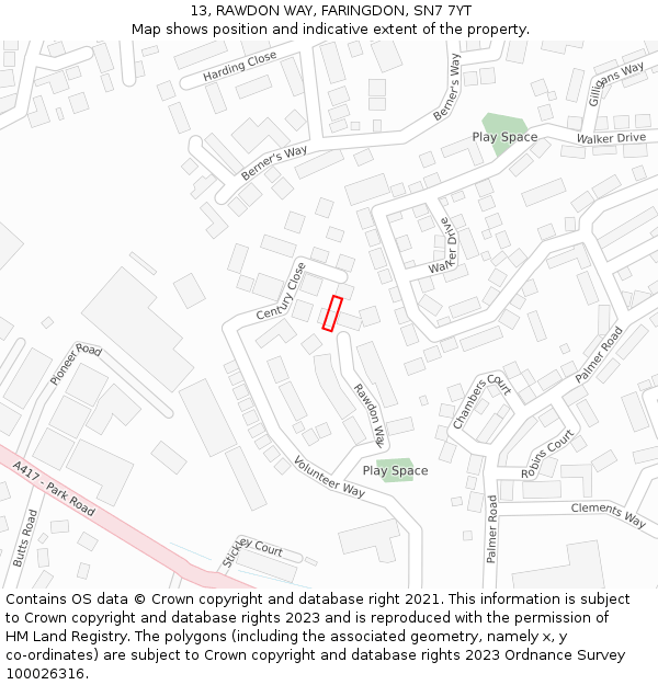 13, RAWDON WAY, FARINGDON, SN7 7YT: Location map and indicative extent of plot