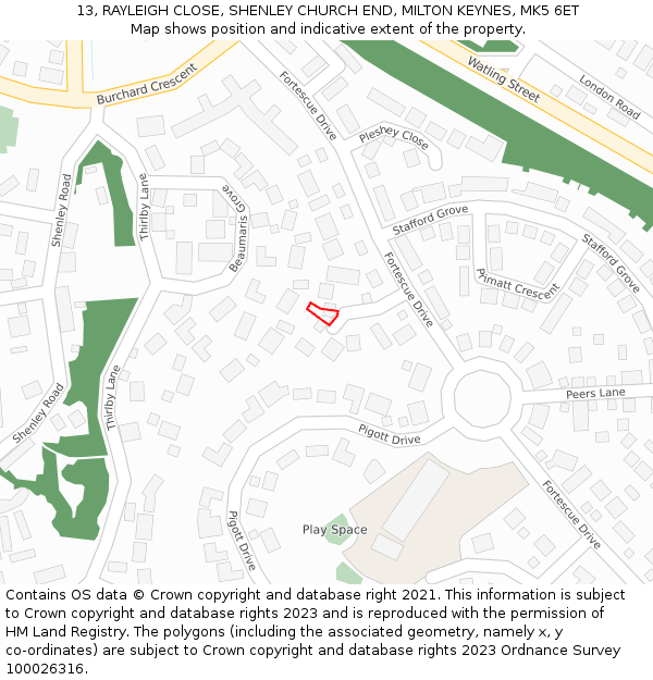 13, RAYLEIGH CLOSE, SHENLEY CHURCH END, MILTON KEYNES, MK5 6ET: Location map and indicative extent of plot