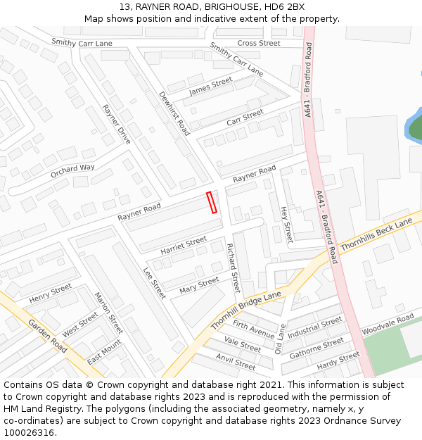 13, RAYNER ROAD, BRIGHOUSE, HD6 2BX: Location map and indicative extent of plot