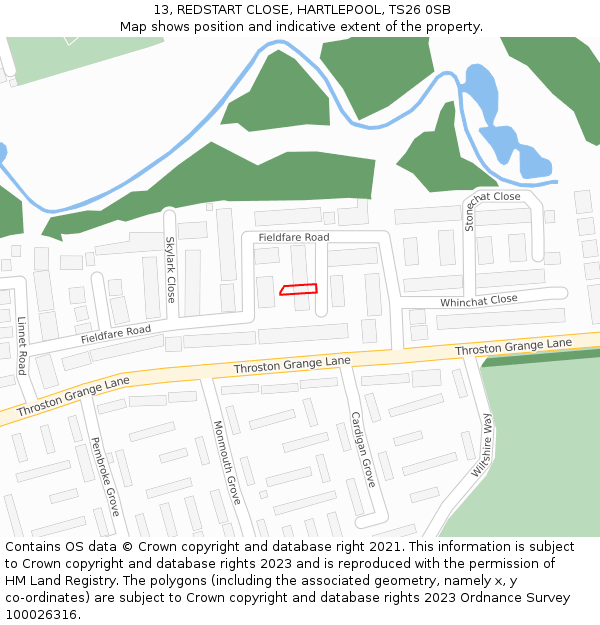 13, REDSTART CLOSE, HARTLEPOOL, TS26 0SB: Location map and indicative extent of plot