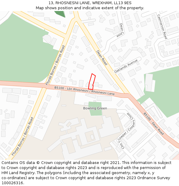 13, RHOSNESNI LANE, WREXHAM, LL13 9ES: Location map and indicative extent of plot