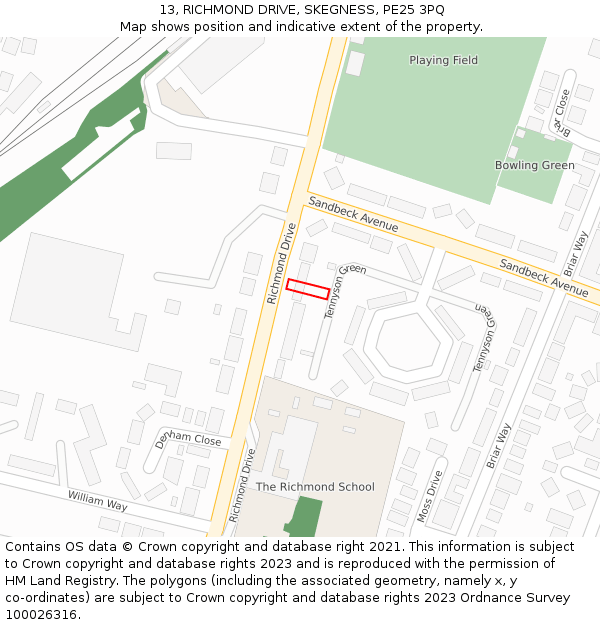 13, RICHMOND DRIVE, SKEGNESS, PE25 3PQ: Location map and indicative extent of plot