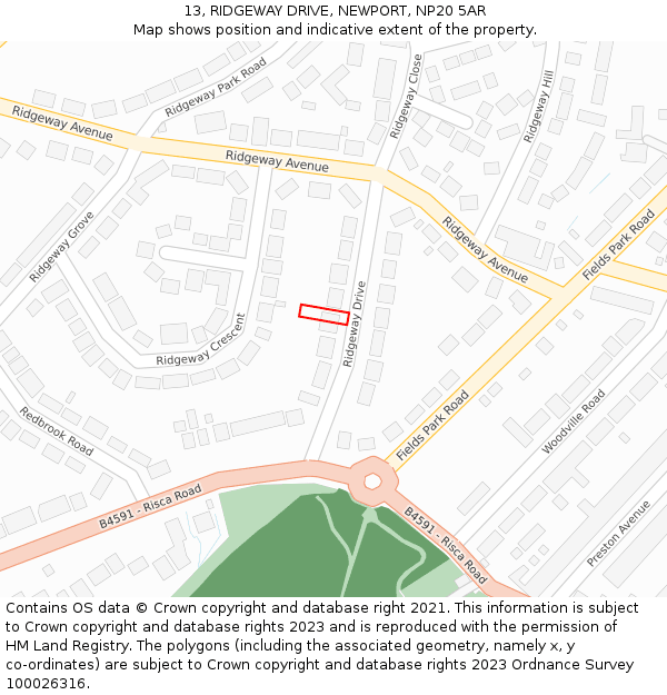 13, RIDGEWAY DRIVE, NEWPORT, NP20 5AR: Location map and indicative extent of plot