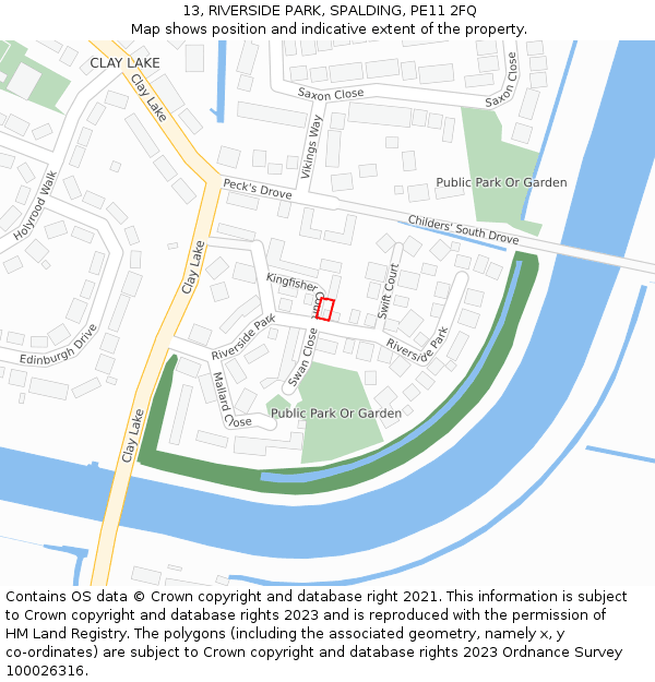 13, RIVERSIDE PARK, SPALDING, PE11 2FQ: Location map and indicative extent of plot