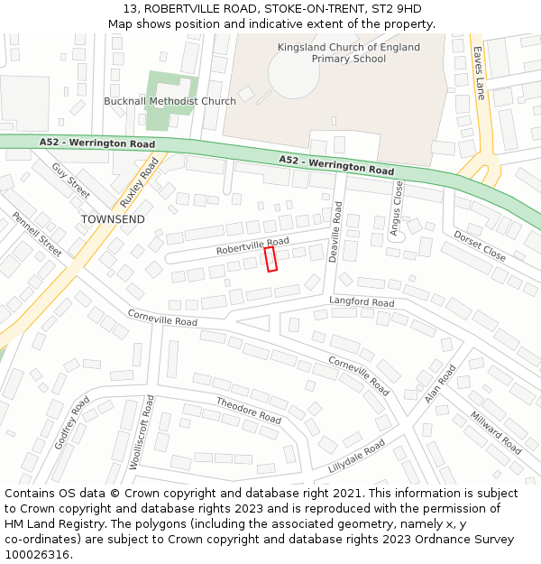 13, ROBERTVILLE ROAD, STOKE-ON-TRENT, ST2 9HD: Location map and indicative extent of plot