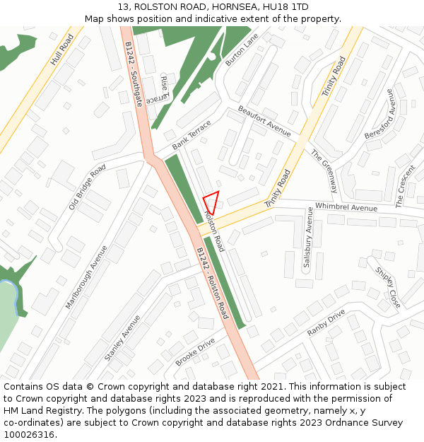 13, ROLSTON ROAD, HORNSEA, HU18 1TD: Location map and indicative extent of plot