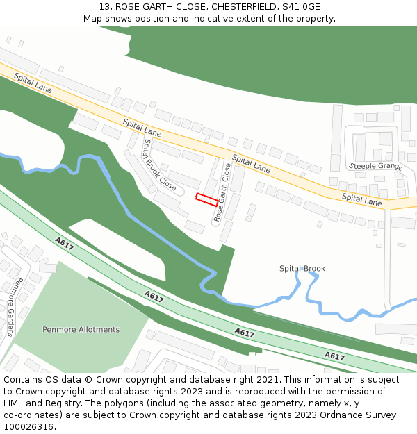 13, ROSE GARTH CLOSE, CHESTERFIELD, S41 0GE: Location map and indicative extent of plot