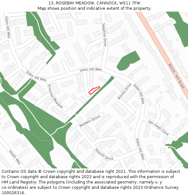 13, ROSEBAY MEADOW, CANNOCK, WS11 7FW: Location map and indicative extent of plot