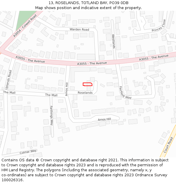 13, ROSELANDS, TOTLAND BAY, PO39 0DB: Location map and indicative extent of plot