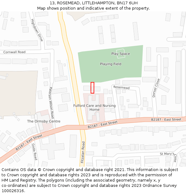 13, ROSEMEAD, LITTLEHAMPTON, BN17 6UH: Location map and indicative extent of plot