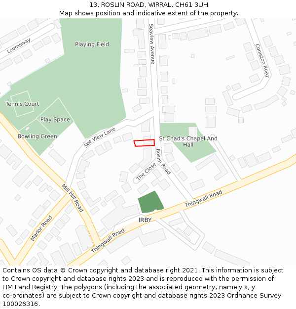 13, ROSLIN ROAD, WIRRAL, CH61 3UH: Location map and indicative extent of plot