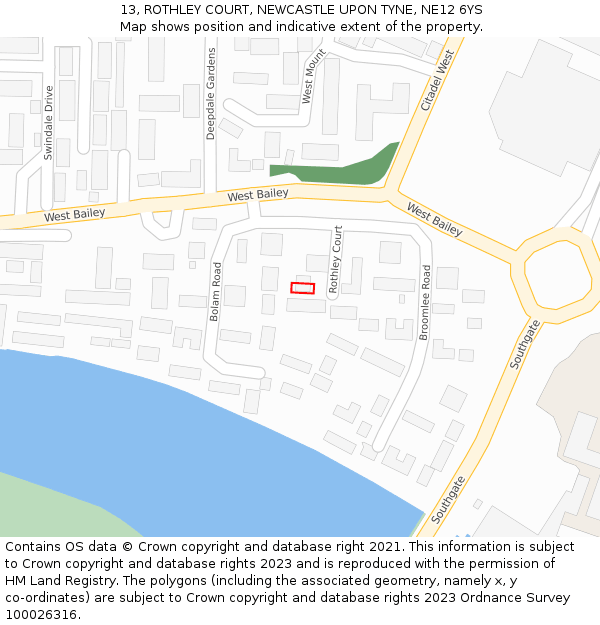 13, ROTHLEY COURT, NEWCASTLE UPON TYNE, NE12 6YS: Location map and indicative extent of plot