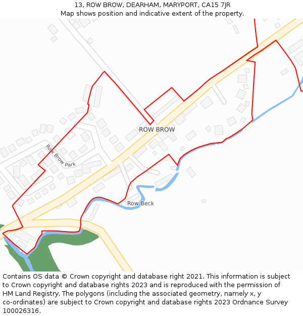 13, ROW BROW, DEARHAM, MARYPORT, CA15 7JR: Location map and indicative extent of plot