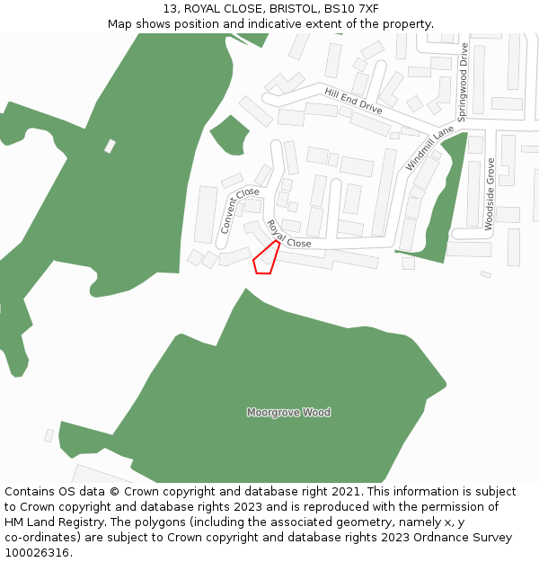13, ROYAL CLOSE, BRISTOL, BS10 7XF: Location map and indicative extent of plot
