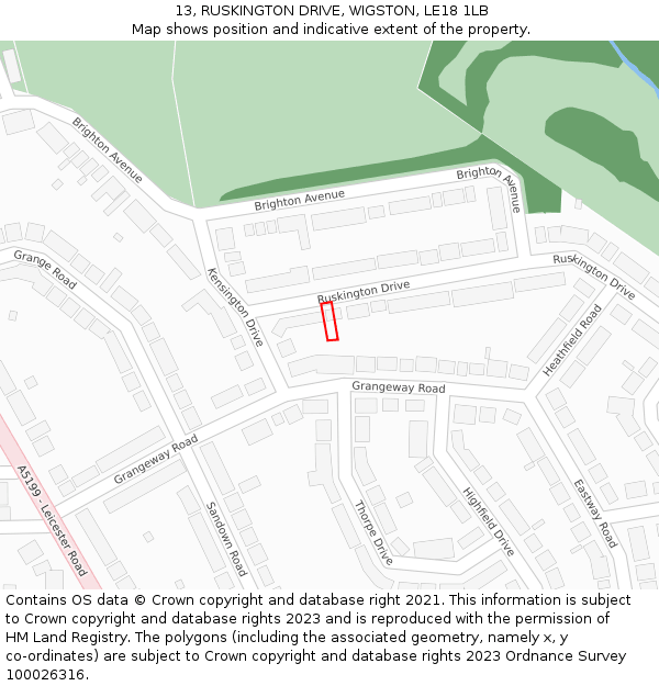 13, RUSKINGTON DRIVE, WIGSTON, LE18 1LB: Location map and indicative extent of plot