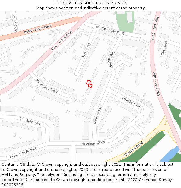 13, RUSSELLS SLIP, HITCHIN, SG5 2BJ: Location map and indicative extent of plot