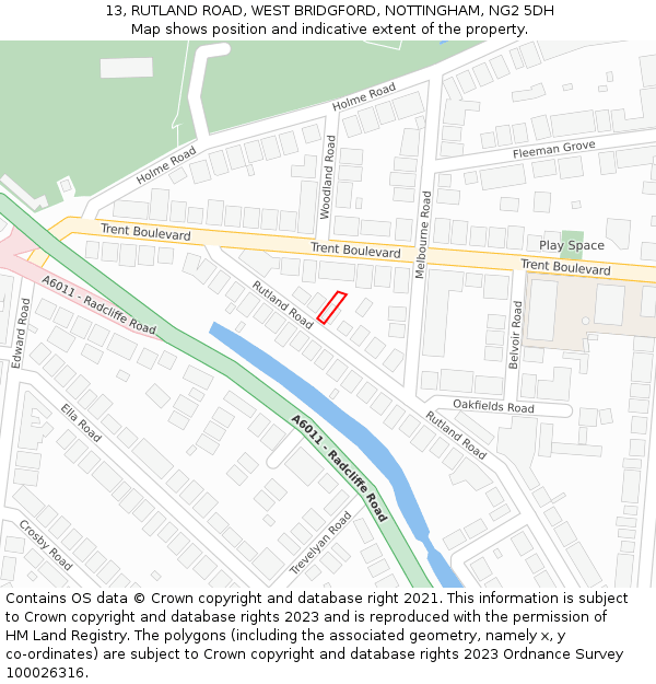 13, RUTLAND ROAD, WEST BRIDGFORD, NOTTINGHAM, NG2 5DH: Location map and indicative extent of plot