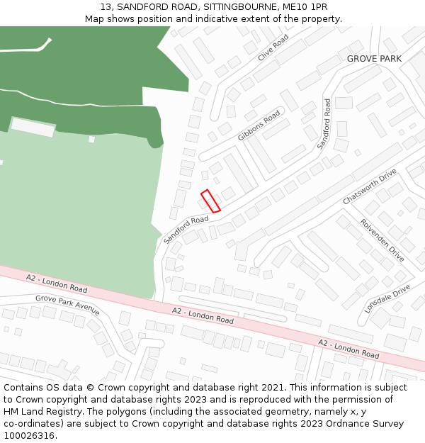 13, SANDFORD ROAD, SITTINGBOURNE, ME10 1PR: Location map and indicative extent of plot