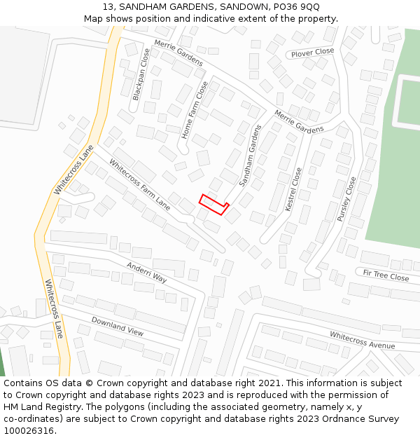 13, SANDHAM GARDENS, SANDOWN, PO36 9QQ: Location map and indicative extent of plot